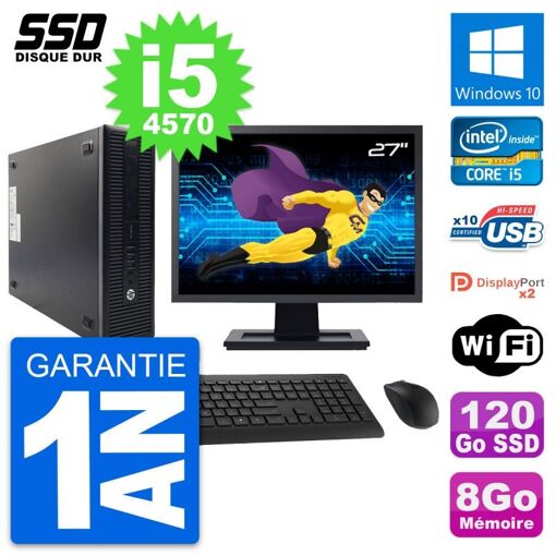 HP ProDesk 600 G1 SFF Desktop Computer - 27" Screen, i5-4570, 8GB RAM, 120GB SSD, Windows 10, WiFi