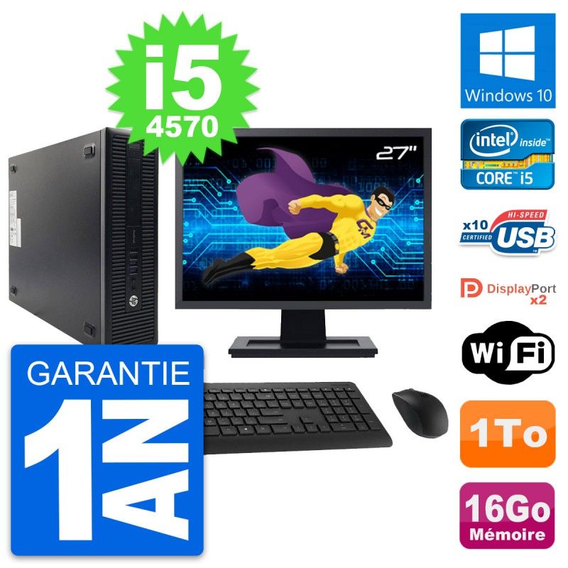 HP ProDesk 600 G1 SFF Computer, 27" Screen, Intel i5-4570, 16GB RAM, 1TB Hard Drive, Windows 10, WiFi