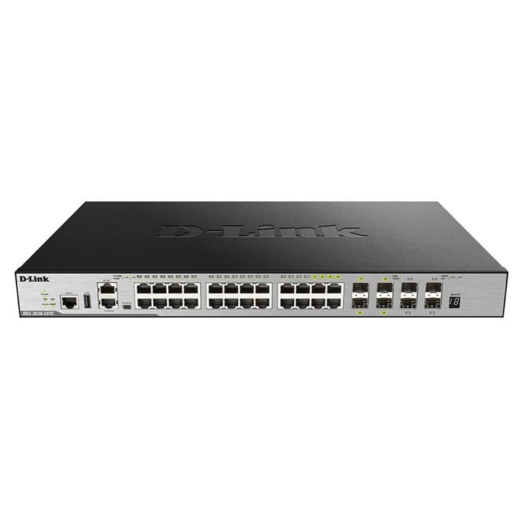 D-Link DGS 3630-28TC Managed Switch - 20 x 10/100/1000 + 4 x Combined Gigabit SFP + 4 x 10 Gigabit SFP+ - Rack Mountable