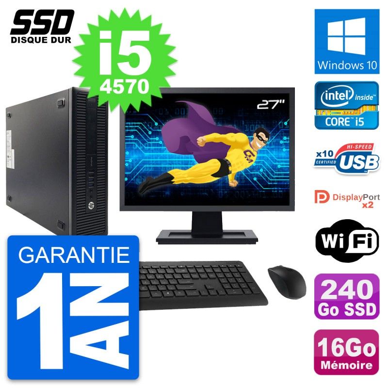 HP ProDesk 600 G1 SFF Desktop Computer - 27" Screen, Intel Core i5-4570, 16GB RAM, 240GB SSD, Windows 10