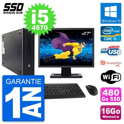 PC HP ProDesk 600 G1 SFF, Pantalla de 27'', Intel Core i5-4570, 16GB de RAM, 480GB SSD, Windows 10, WiFi