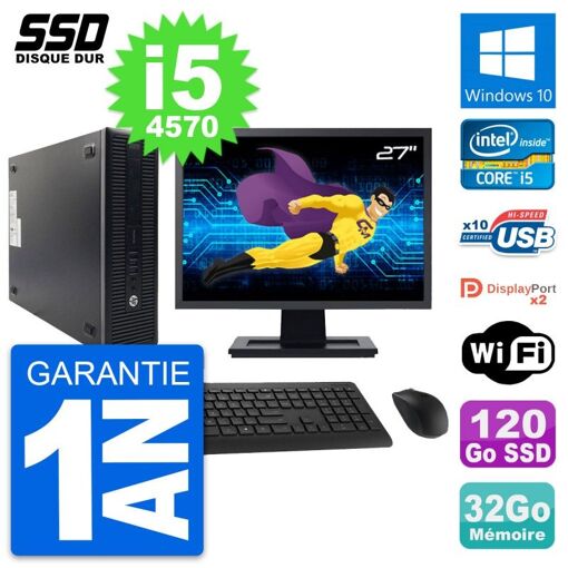 Computadora HP ProDesk 600 G1 SFF - Pantalla de 27", Procesador Intel Core i5-4570, 32 GB de RAM, 120 GB SSD, Windows 10, WiFi