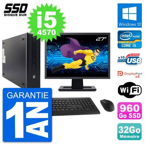 PC HP ProDesk 600 G1 SFF con Pantalla de 27'', Intel Core i5-4570, 32GB de RAM, 960GB SSD, Windows 10, WiFi