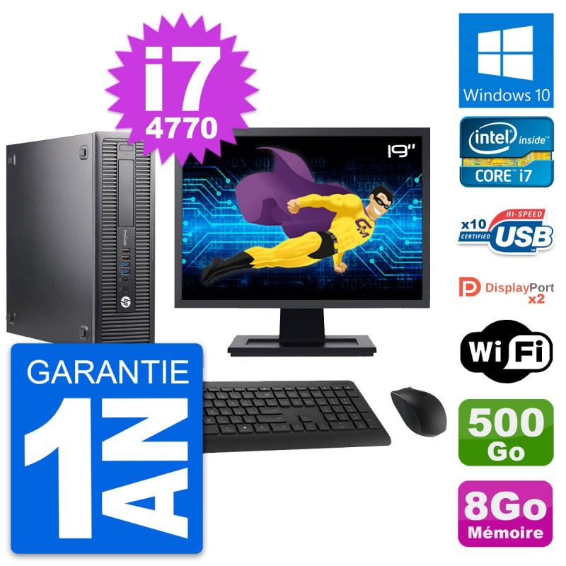 HP ProDesk 600 G1 SFF Desktop PC - 19" Screen, Intel i7-4770, 8GB RAM, 500GB HDD, Windows 10