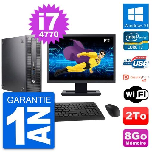 Computadora HP ProDesk 600 G1 SFF - Pantalla de 19', Procesador Intel Core i7-4770, 8GB de RAM, Disco duro de 2TB, Windows 10