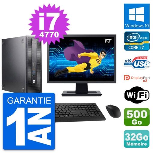 Computadora de escritorio HP ProDesk 600 G1 SFF - Pantalla de 19 pulgadas, Intel i7-4770, 32 GB de RAM, 500 GB HDD