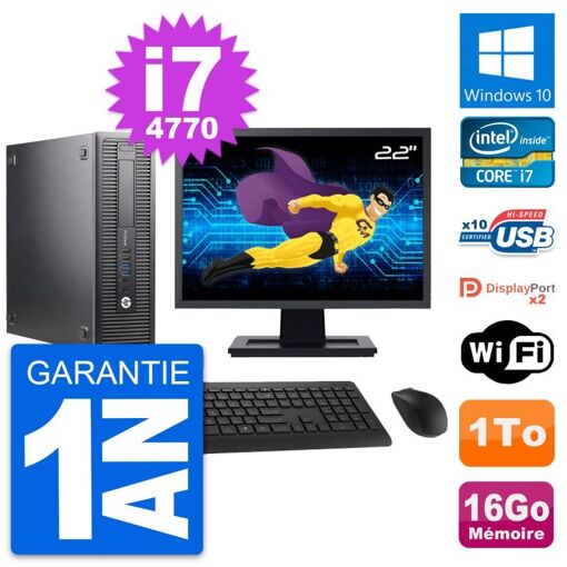 Computadora HP ProDesk 600 G1 SFF - Pantalla de 22', Intel i7-4770, 16GB RAM, 1TB HDD, Windows 10, WiFi