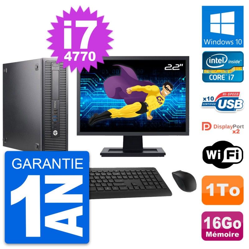 HP ProDesk 600 G1 SFF Computer - 22" Screen, Intel i7-4770, 16GB RAM, 1TB HDD, Windows 10, WiFi