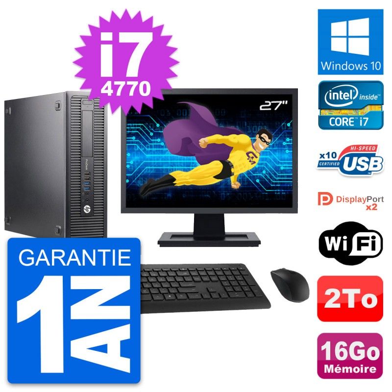 HP ProDesk 600 G1 SFF Computer - 27" Screen, Intel i7-4770, 16GB RAM, 2TB HDD, Windows 10, WiFi