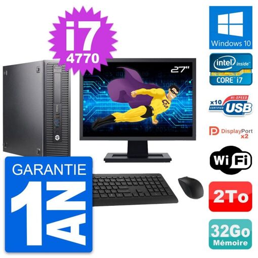HP ProDesk 600 G1 SFF Desktop PC - 27" Screen, Intel i7-4770, 32GB RAM, 2TB HDD, Windows 10, WiFi
