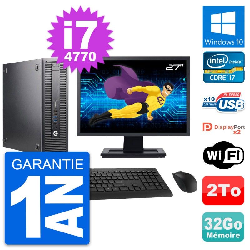 HP ProDesk 600 G1 SFF Desktop PC - 27" Screen, Intel i7-4770, 32GB RAM, 2TB HDD, Windows 10, WiFi