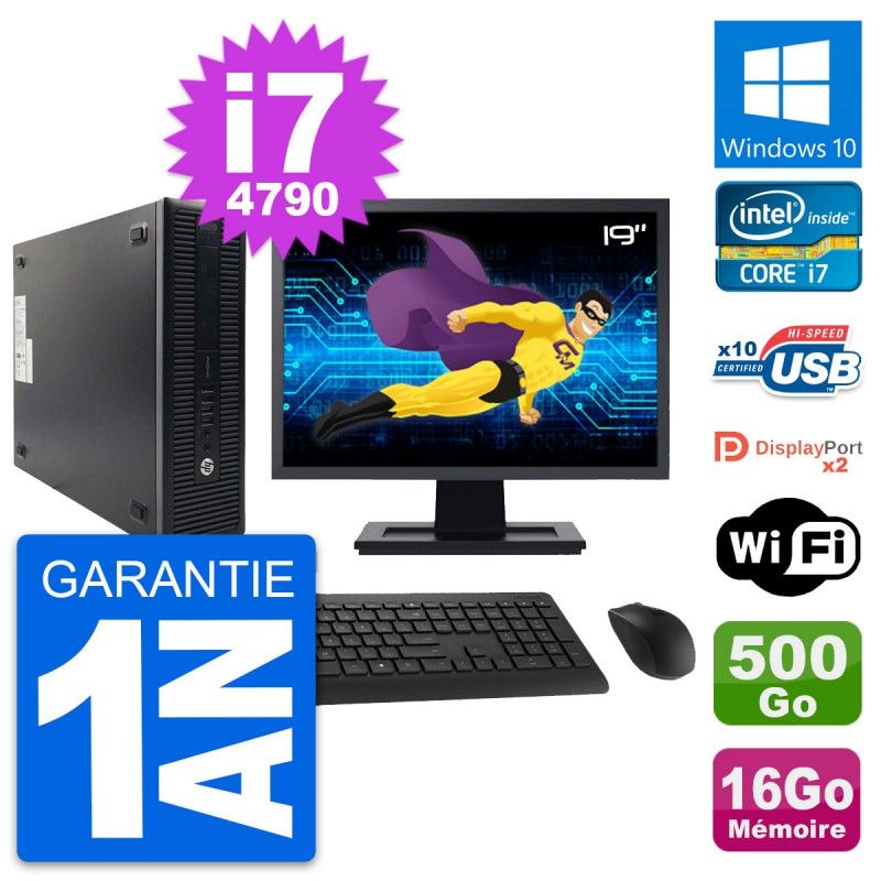 HP ProDesk 600 G1 SFF Desktop Computer - 19" Screen, Intel i7-4790, 16GB RAM, 500GB HDD, Windows 10, Wifi