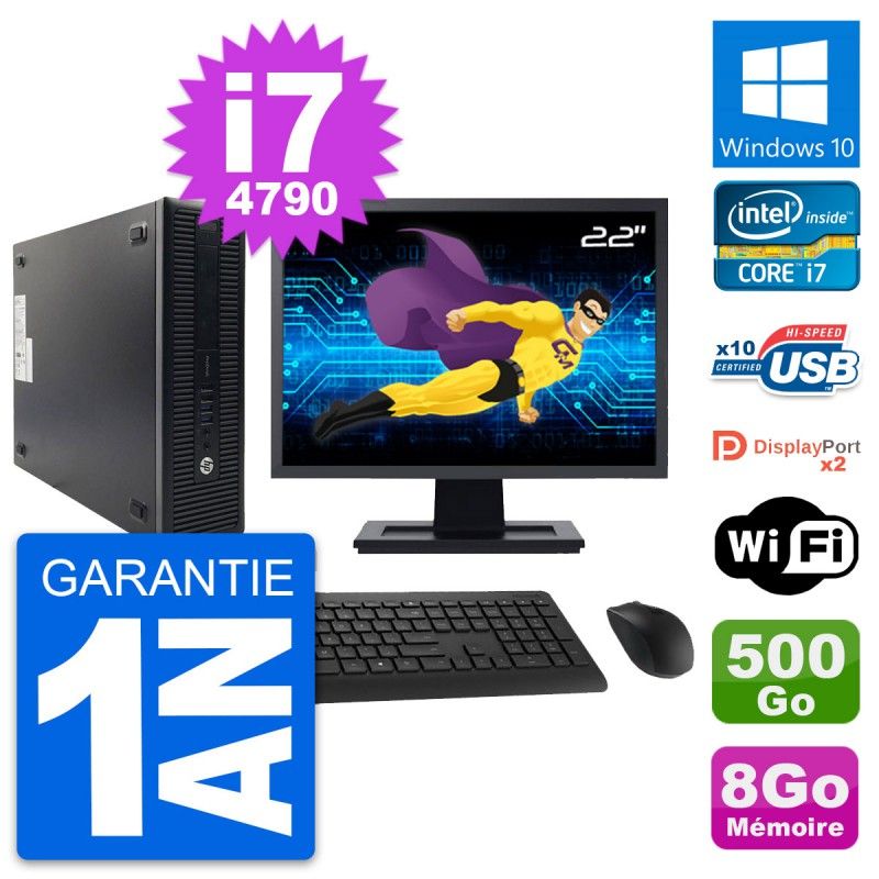 HP ProDesk 600 G1 SFF Computer - 22" Screen, Intel i7-4790, 8GB RAM, 500GB HDD, Windows 10