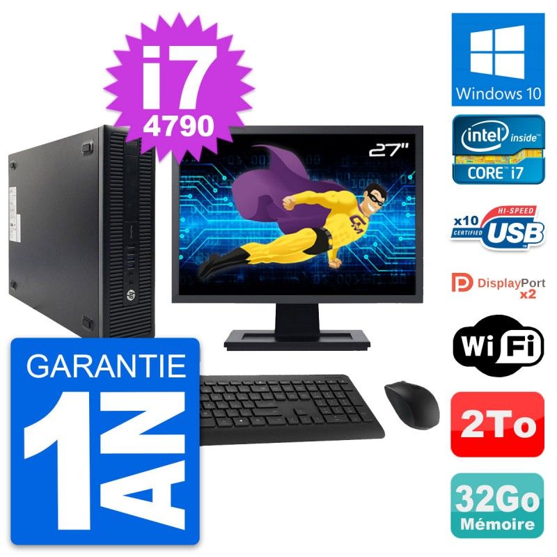 HP ProDesk 600 G1 SFF Desktop Computer - 27" Screen, Intel i7-4790, 32GB RAM, 2TB HDD, Windows 10