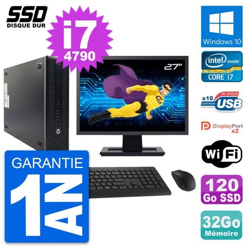 Computadora de escritorio HP ProDesk 600 G1 SFF, pantalla de 27', procesador Intel Core i7-4790, 32GB de RAM, 120GB SSD, Windows 10, WiFi