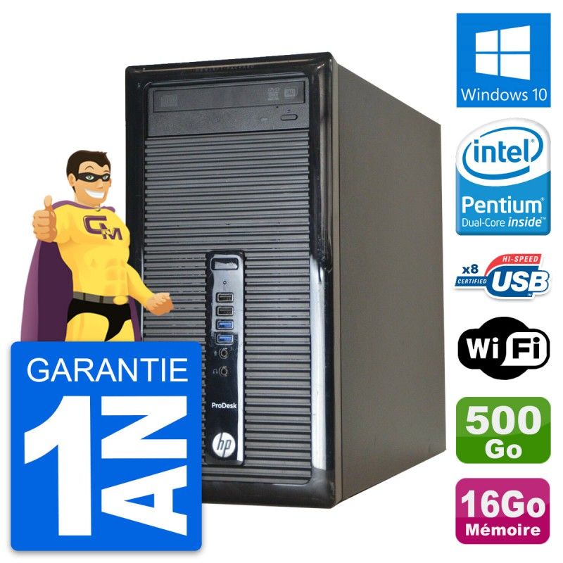 HP ProDesk 400 G1 Desktop PC - Intel Pentium G3220, 16GB RAM, 500GB HDD, Windows 10, WiFi