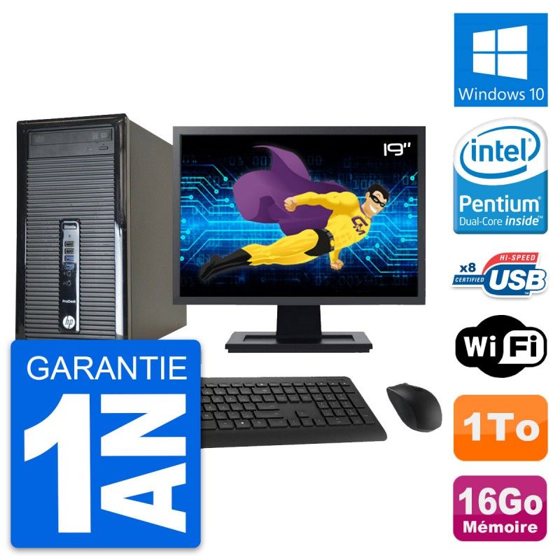 HP ProDesk 400 G1 Desktop PC, 19" Screen, Intel Pentium G3220, 16GB RAM, 1TB HDD, Windows 10, WiFi