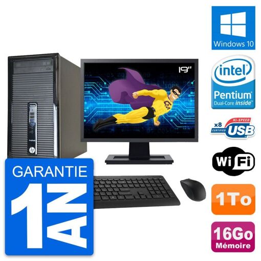 PC de escritorio HP ProDesk 400 G1, pantalla de 19 pulgadas, procesador Intel Pentium G3220, 16 GB de RAM, 1 TB HDD, Windows 10, WiFi