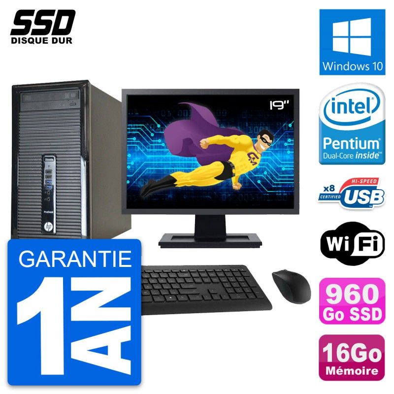 HP ProDesk 400 G1 Desktop PC - 19" Screen, Intel Pentium G3220, 16GB RAM, 960GB SSD, Windows 10, WiFi