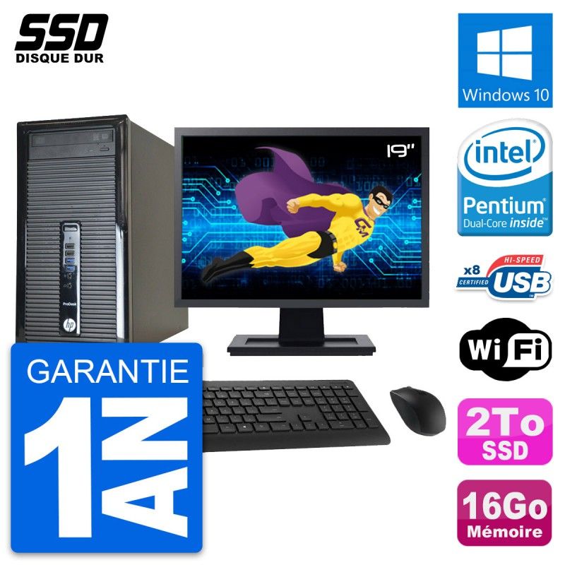 HP ProDesk 400 G1 Desktop PC - 19" Screen, Intel Pentium G3220, 16GB RAM, 2TB SSD, Windows 10, WiFi
