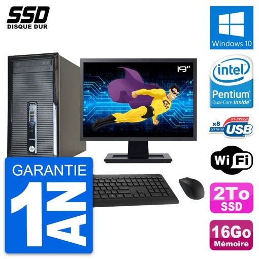 PC de escritorio HP ProDesk 400 G1 - Pantalla de 19", Intel Pentium G3220, 16 GB RAM, 2 TB SSD, Windows 10, WiFi