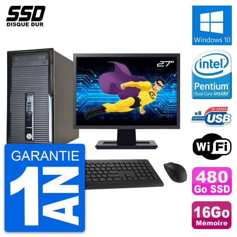 HP ProDesk 400 G1 Desktop PC - 27" Screen, Intel Pentium G3220, 16GB RAM, 480GB SSD, Windows 10