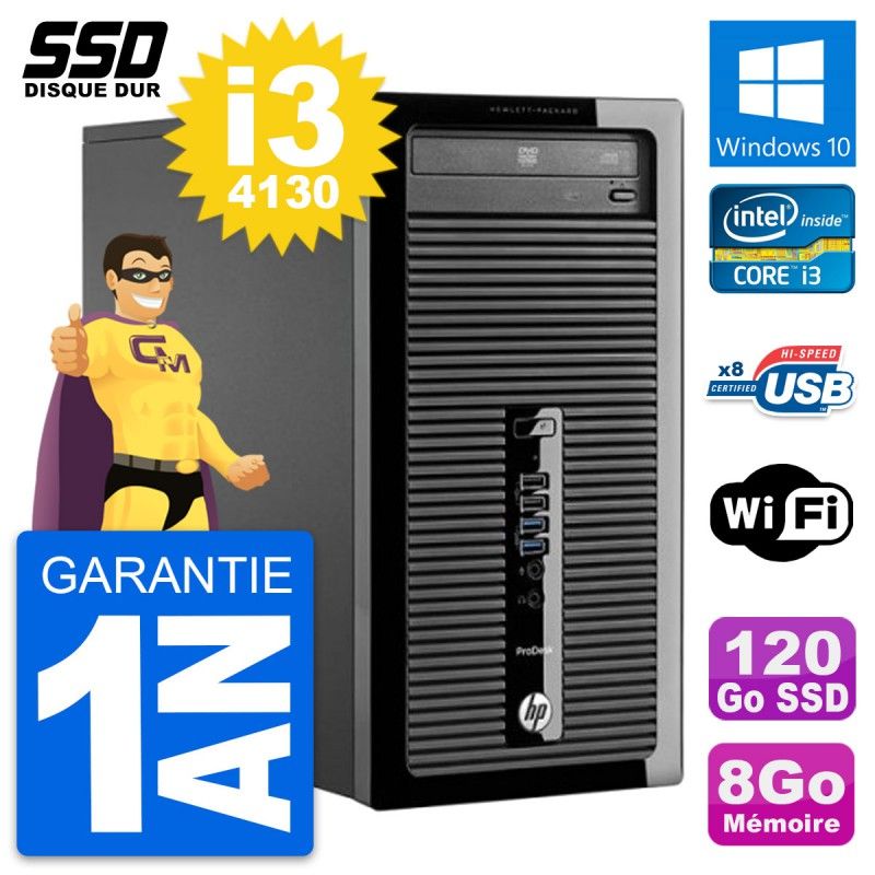 HP ProDesk 400 G1 Desktop PC - Intel Core i3, 8GB RAM, 120GB SSD, Windows 10, WiFi