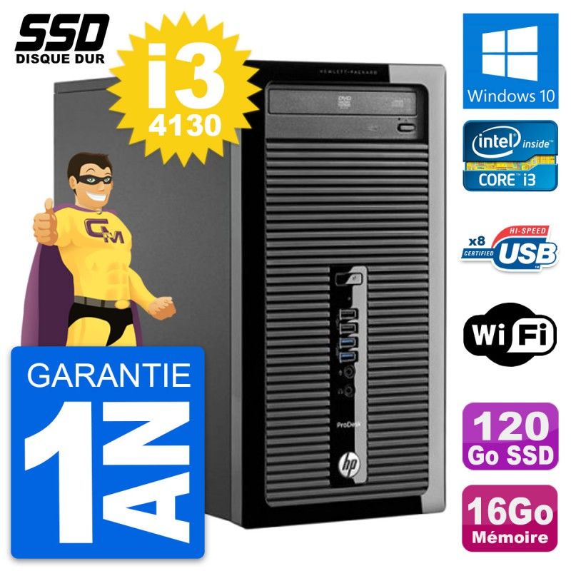 HP ProDesk 400 G1 Desktop PC - Intel Core i3-4130, 16GB RAM, 120GB SSD, Windows 10