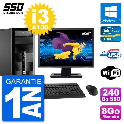 HP ProDesk 400 G1 con pantalla de 22', procesador Intel Core i3-4130, 8 GB RAM, 240 GB SSD, Windows 10, Wifi