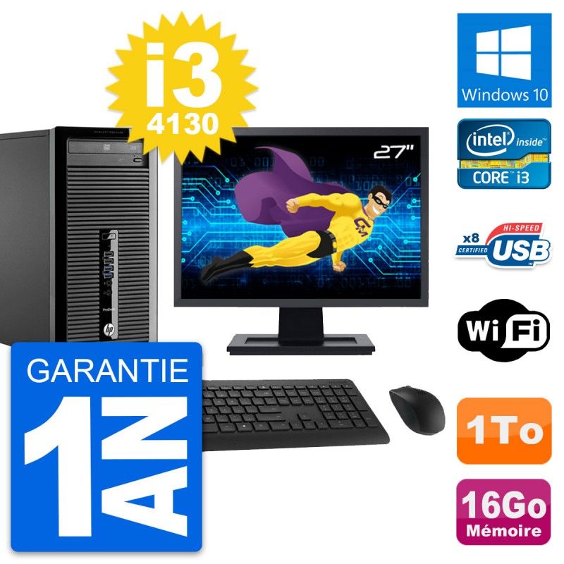 HP ProDesk 400 G1 Desktop PC - 27" Screen, Intel i3-4130, 16GB RAM, 1TB Storage, Windows 10