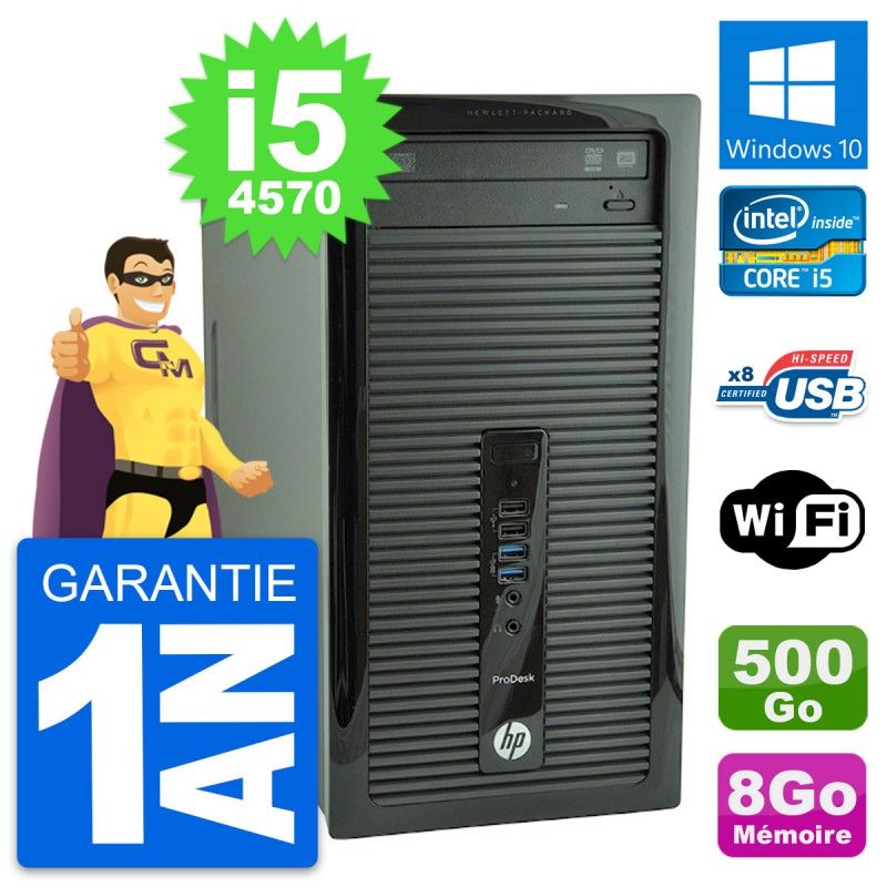 PC de escritorio HP ProDesk 400 G1 - Procesador Intel i5-4570, 8 GB de RAM, Disco duro de 500 GB, Windows 10, WiFi