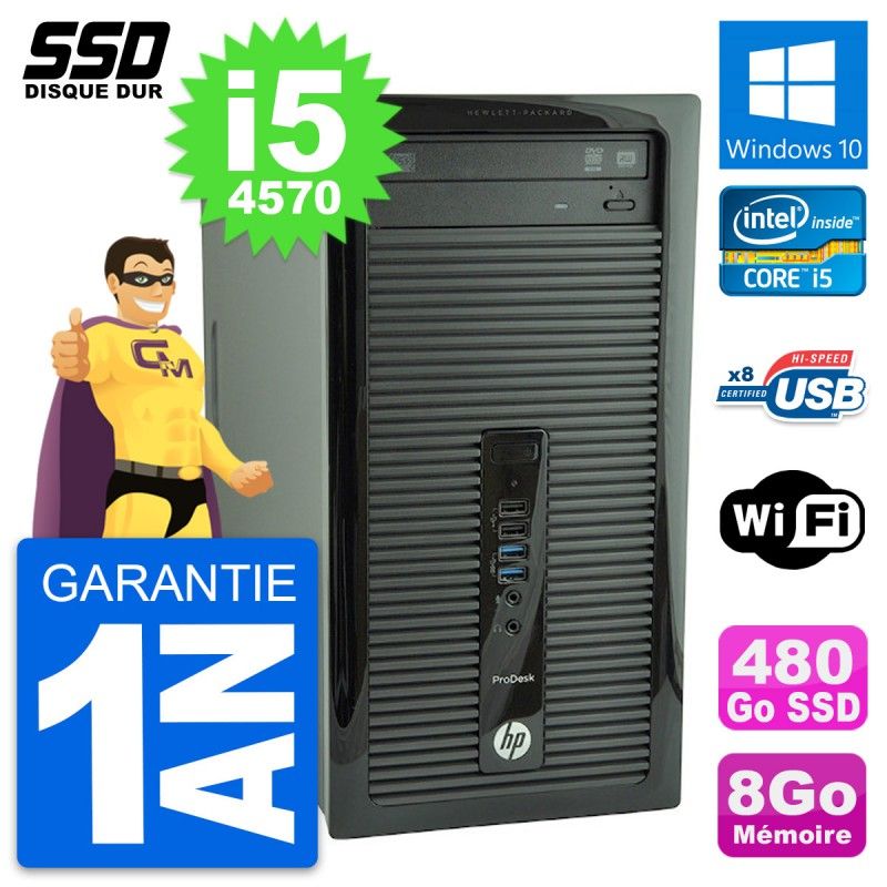 HP ProDesk 400 G1 Desktop PC - Intel Core i5, 8GB RAM, 480GB SSD, Windows 10, WiFi