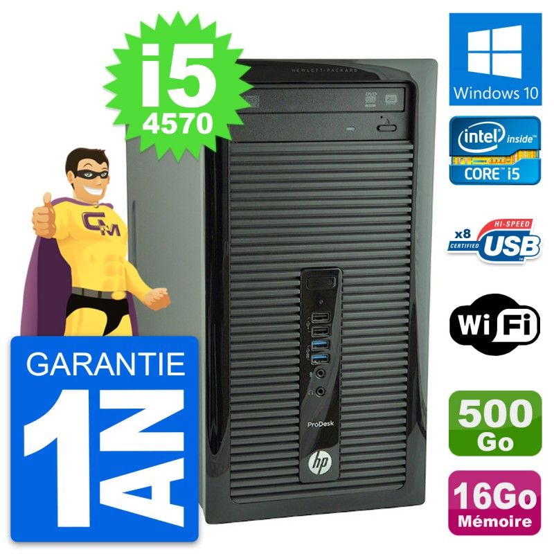 PC de escritorio HP ProDesk 400 G1 - Procesador Intel i5-4570, 16GB de RAM, 500GB de almacenamiento, Windows 10, WiFi