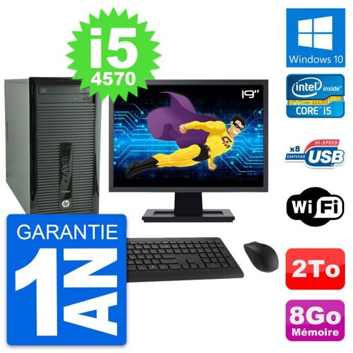 PC de escritorio HP ProDesk 400 G1 - Pantalla de 19 pulgadas, Intel i5-4570, 8 GB de RAM, disco duro de 2 TB, Windows 10, WiFi