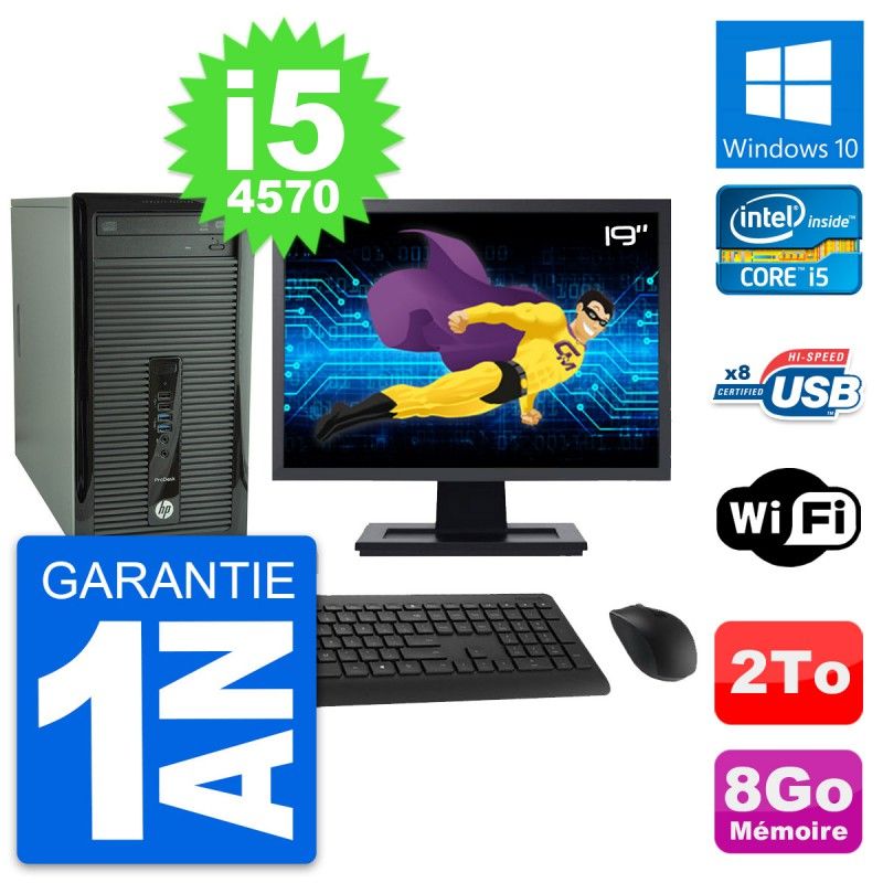 HP ProDesk 400 G1 Desktop PC - 19" Screen, Intel i5-4570, 8GB RAM, 2TB Hard Drive, Windows 10, WiFi