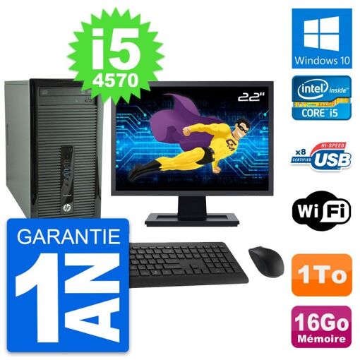 PC de escritorio HP ProDesk 400 G1 - Pantalla de 22', Intel i5-4570, 16 GB RAM, 1 TB Almacenamiento, Windows 10