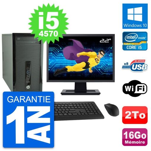 PC de escritorio HP ProDesk 400 G1, pantalla de 22', procesador Intel i5-4570, 16 GB de RAM, disco duro de 2 TB, Windows 10, WiFi