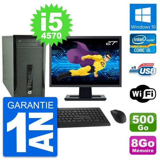PC de escritorio HP ProDesk 400 G1 - Pantalla de 27", Procesador Intel i5-4570, 8 GB de RAM, Disco duro de 500 GB, Windows 10, WiFi