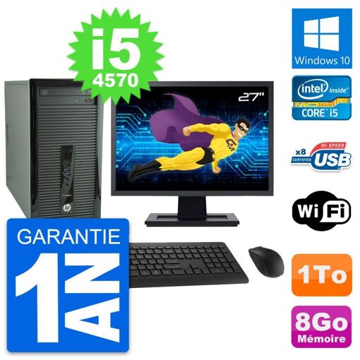 PC de escritorio HP ProDesk 400 G1 - Pantalla de 27', Intel i5-4570, 8GB RAM, Disco duro de 1TB, Windows 10, WiFi