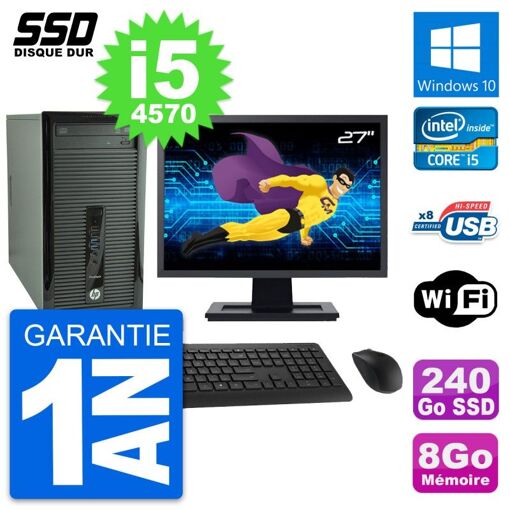 PC de escritorio HP ProDesk 400 G1, pantalla de 27', procesador Intel Core i5-4570, 8GB de RAM, 240GB SSD, Windows 10, WiFi