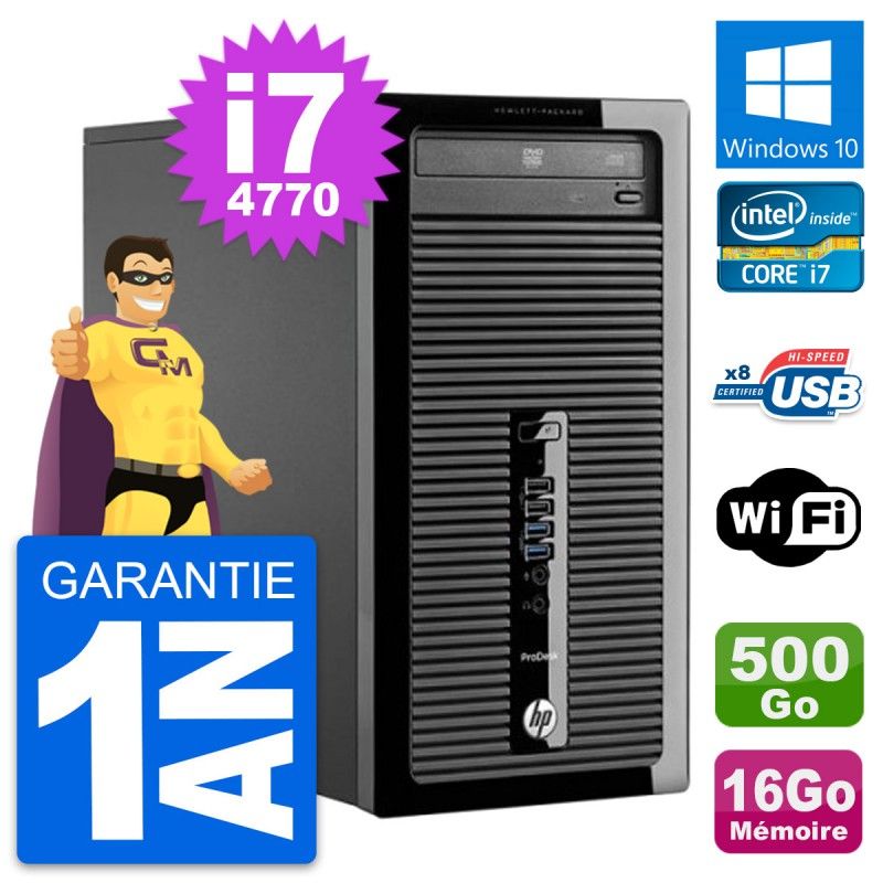 HP ProDesk 400 G1 Desktop PC - Intel i7-4770, 16GB RAM, 500GB HDD, Windows 10, WiFi