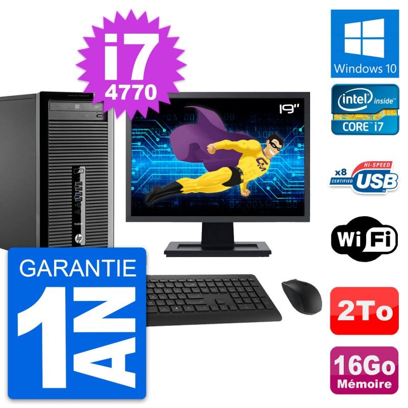 HP ProDesk 400 G1 Desktop PC - 19" Screen, Intel i7-4770, 16GB RAM, 2TB Storage, Windows 10