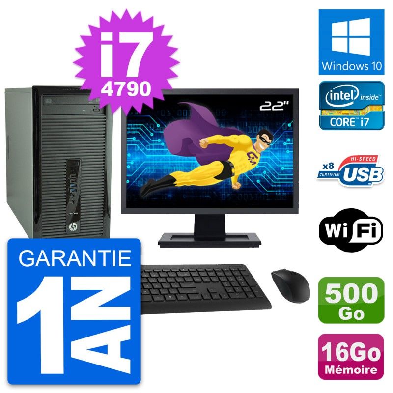 HP ProDesk 400 G1 Desktop PC - 22-inch Screen, Intel i7-4790, 16GB RAM, 500GB HDD, Windows 10