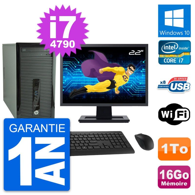 HP ProDesk 400 G1 Desktop PC - 22" Screen, Intel i7-4790, 16GB RAM, 1TB Storage, Windows 10