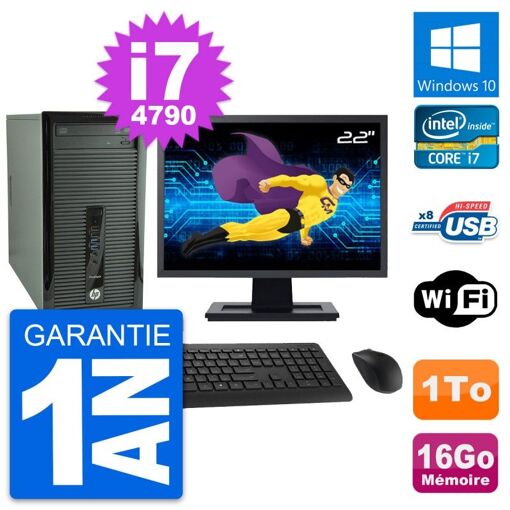 PC de escritorio HP ProDesk 400 G1 - Pantalla de 22'', Intel i7-4790, 16GB de RAM, 1TB de almacenamiento, Windows 10