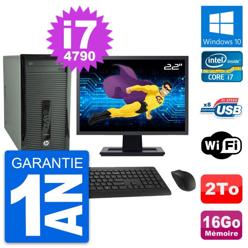 HP ProDesk 400 G1 Desktop Computer, 22" Screen, Intel i7-4790, 16GB RAM, 2TB Storage, Windows 10