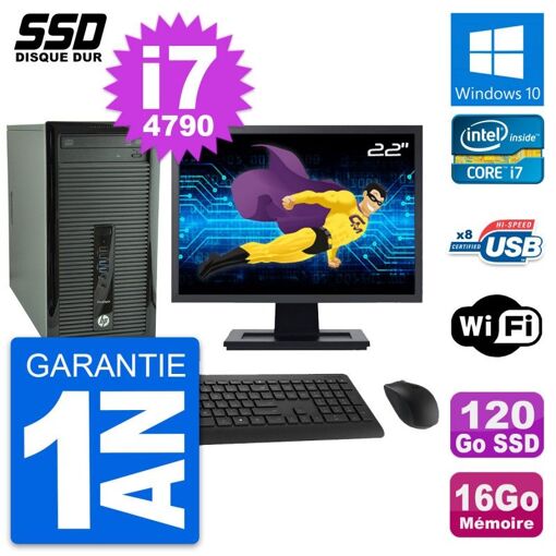 PC de escritorio HP ProDesk 400 G1 - Pantalla de 22 pulgadas, Intel i7-4790, 16GB de RAM, 120GB SSD, Windows 10, WiFi