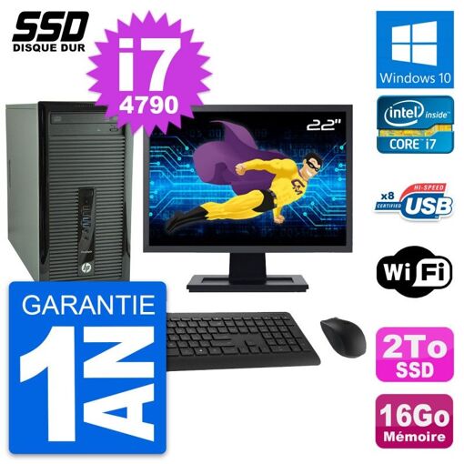 PC de escritorio HP ProDesk 400 G1 - Pantalla de 22', Intel Core i7-4790, 16GB RAM, 2TB SSD, Windows 10, WiFi
