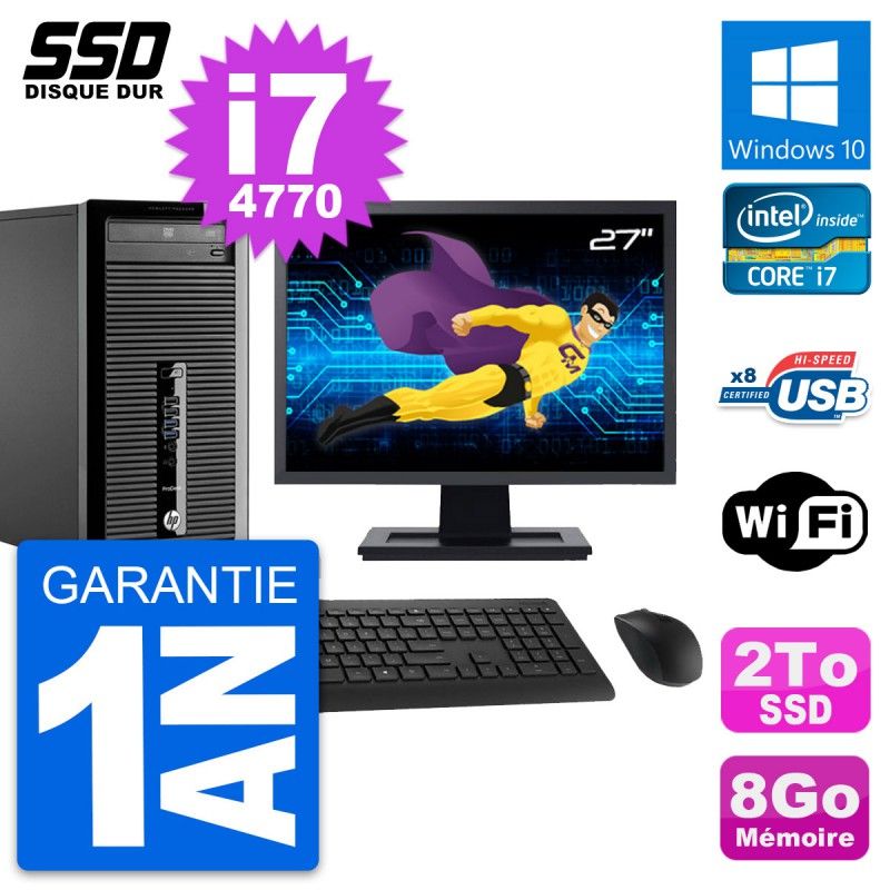 HP ProDesk 400 G1 27-inch Display, Intel Core i7-4770, 8GB RAM, 2TB SSD, Windows 10, Wifi