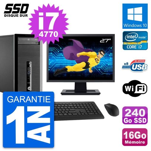 PC de escritorio HP ProDesk 400 G1 - Pantalla de 27'', Procesador Intel i7-4770, 16GB de RAM, 240GB SSD, Windows 10, WiFi